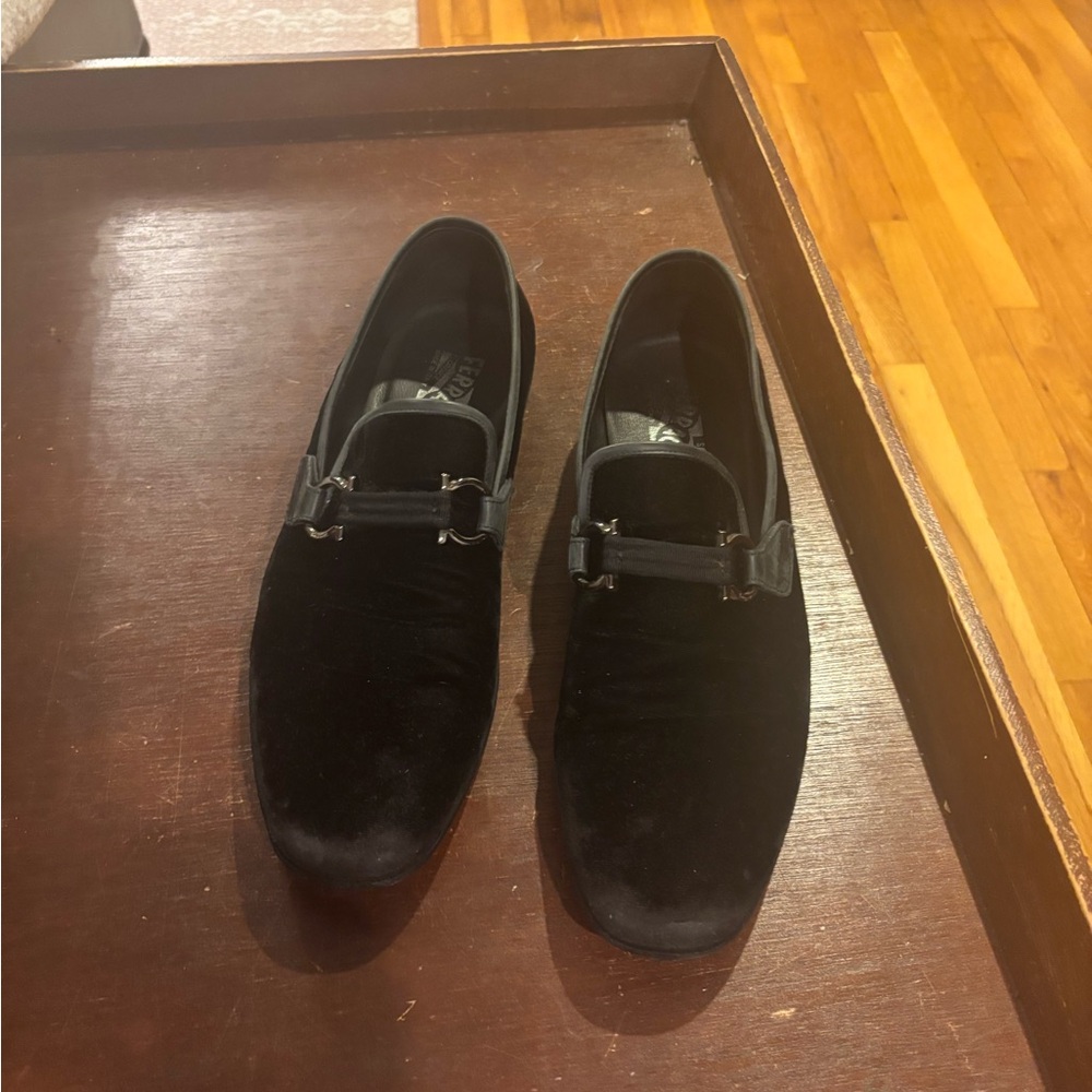 Salvatore Ferragamo Black Velvet Loafers